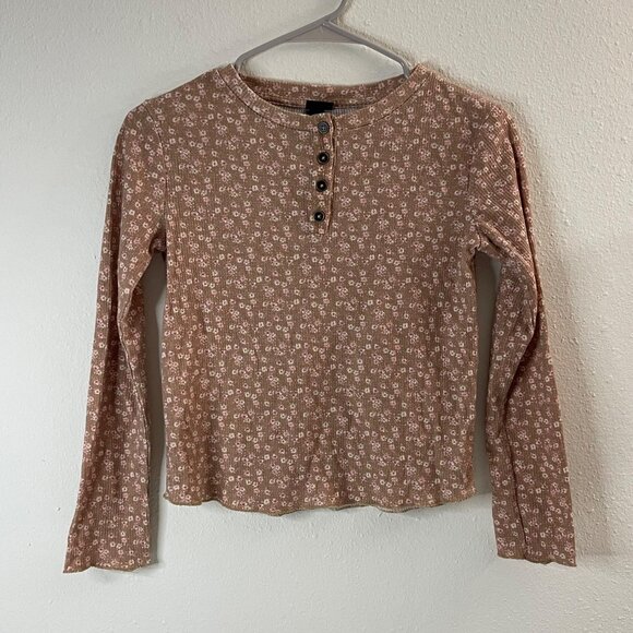 Floral Ribbed Henley Long-Sleeve Top With Button Details Girls Casual Wear - Picture 2 of 10